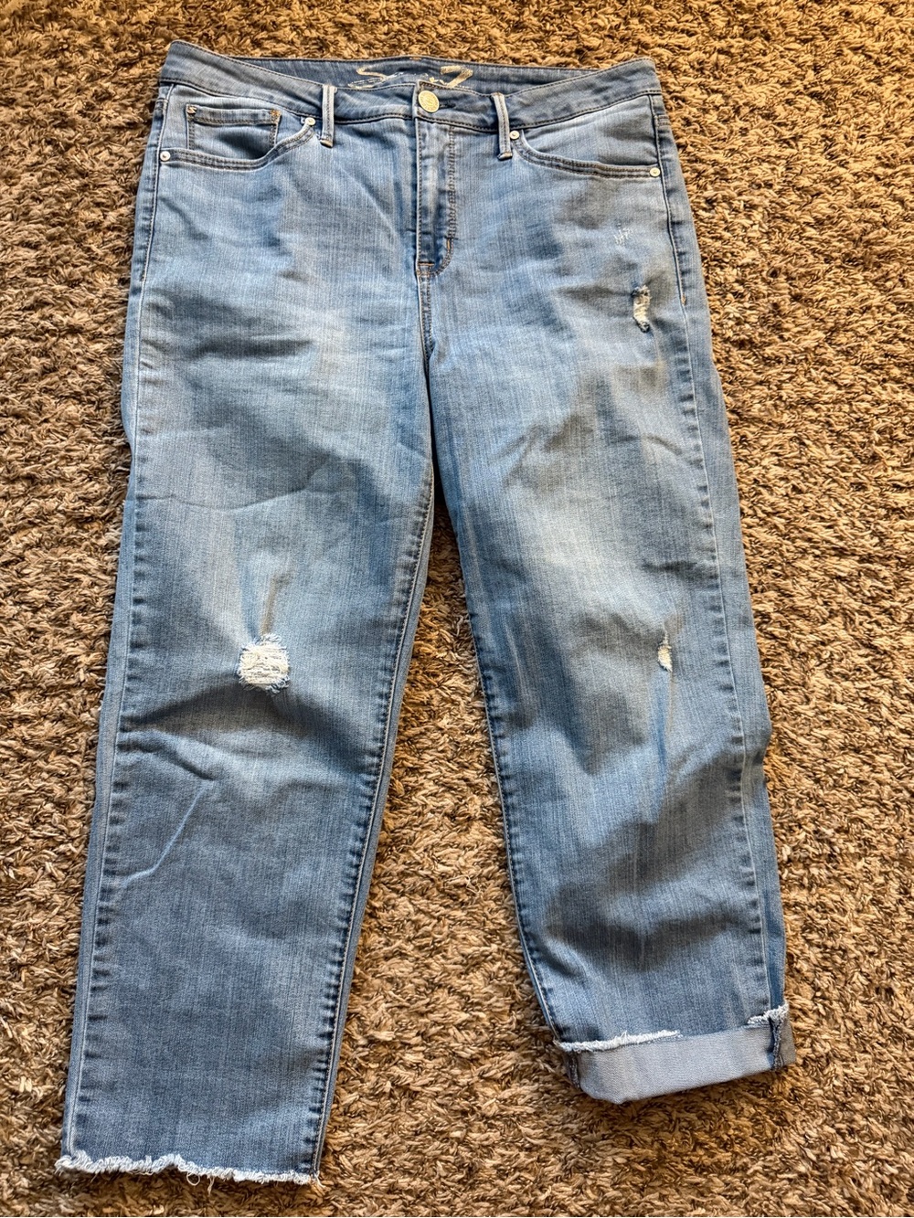 Seven7 Women’s Light Blue Distressed Boyfriend Jeans